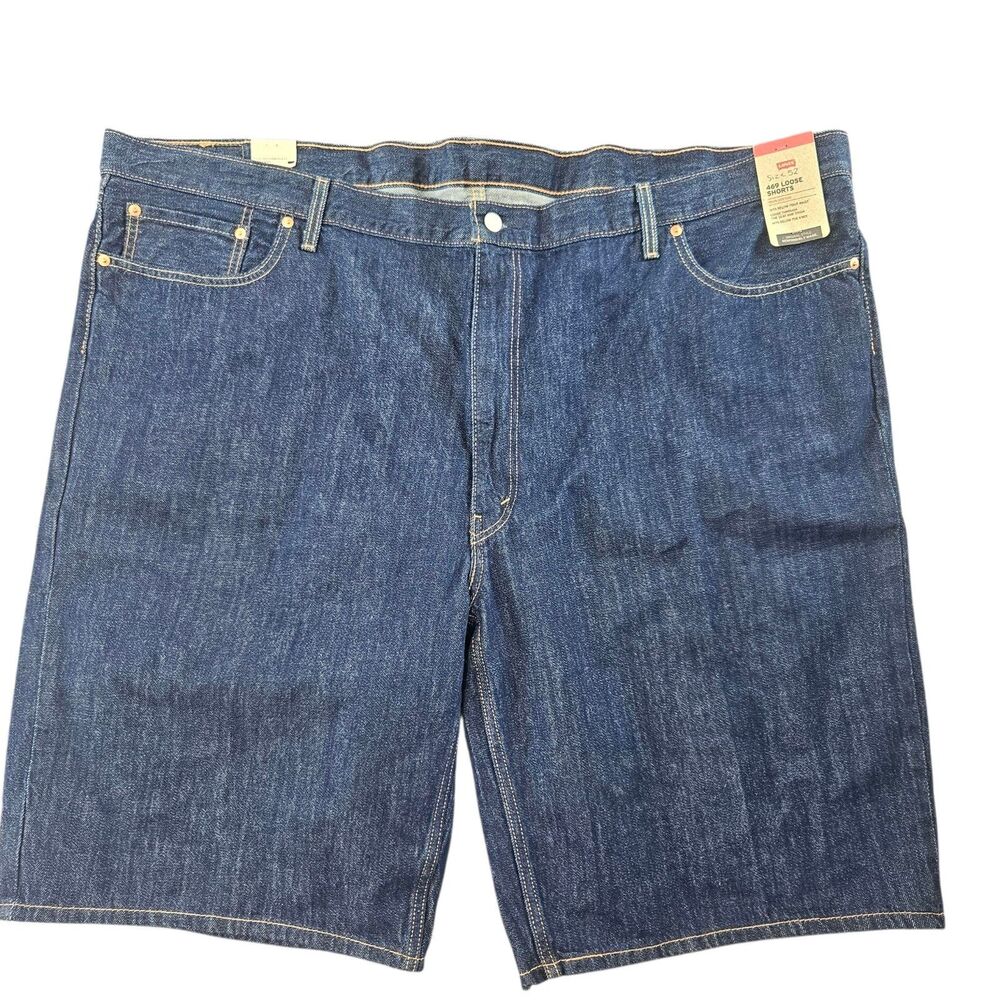 New Levi's 469 Denim Shorts 52X12 Dark Wash Blue Loose Fit JORTS Levis Jeans Big